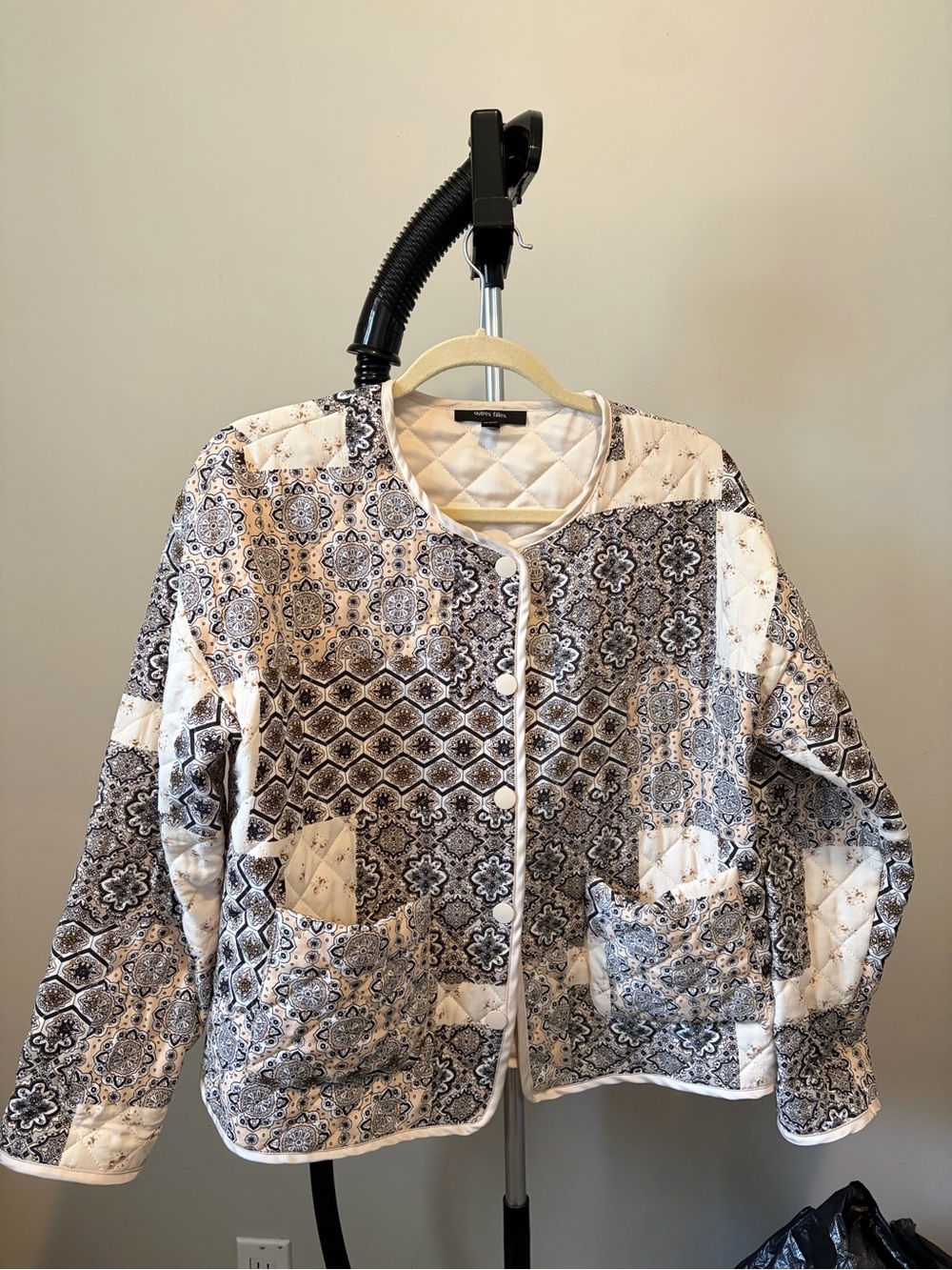 Quilted Patchwork Jacket in Cream and Black